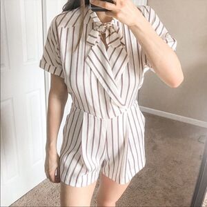 Maje Imaly Satin Playsuit Romper Striped Tie Neck